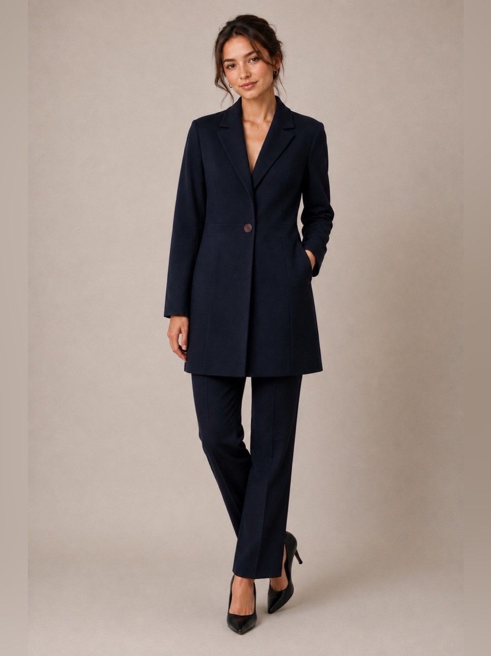 Signature by Larry Levine Longline Black Blazer Women’s 10 Single Button